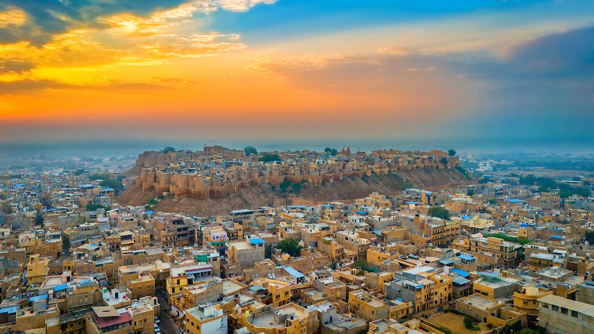 Golden city of Jaisalmer at dusk